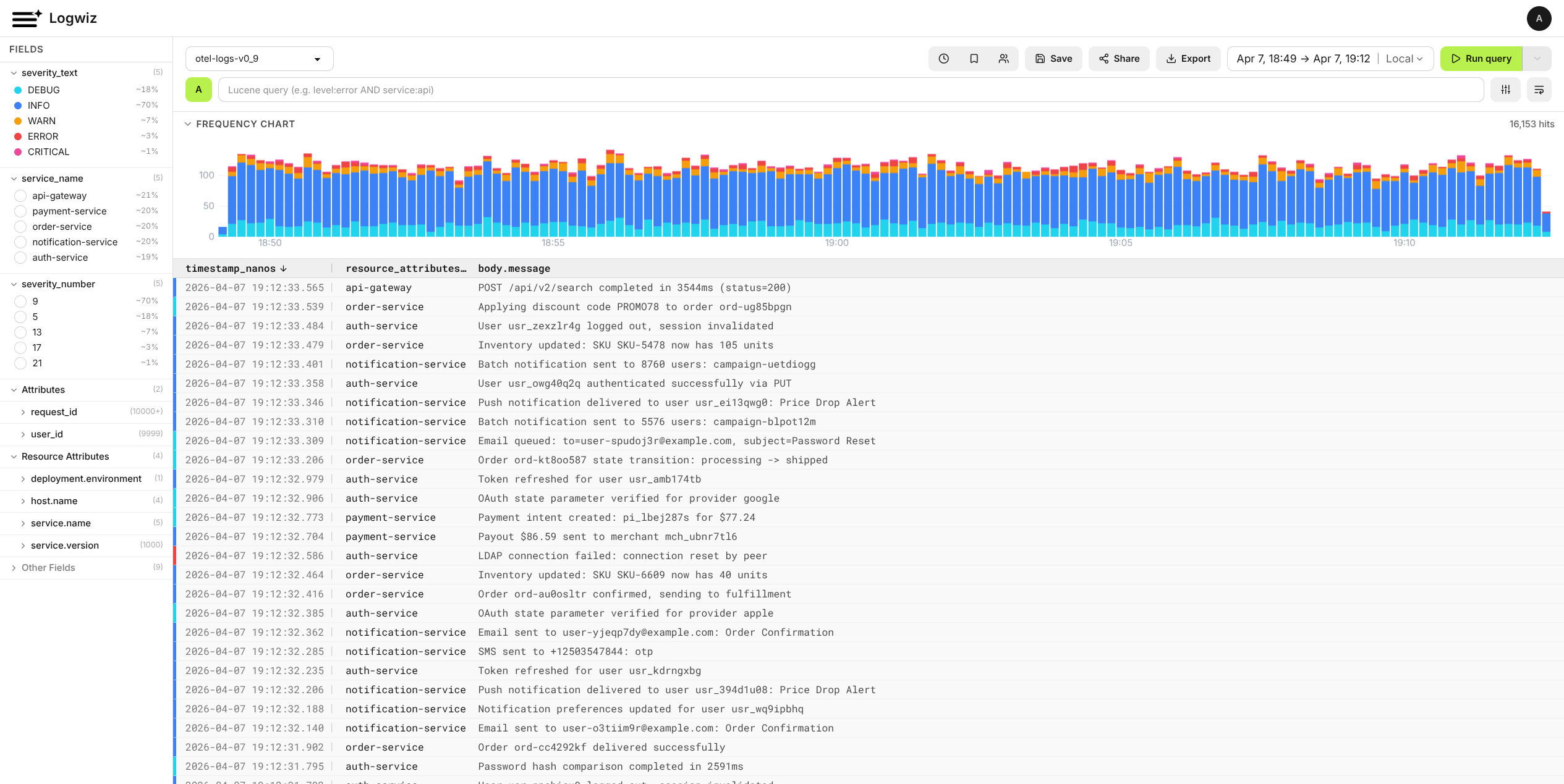 Logwiz log search interface